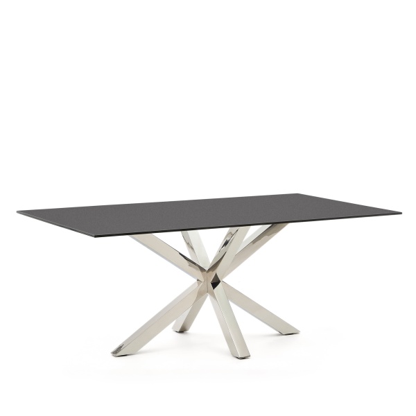 Argo Стол обеденный с ножками из стали и столешницей из черного стекла 200x100 от интернет-магазина IDODOM.RU