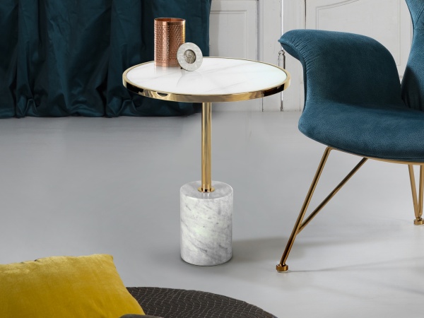 Столик приставной Dekala Ø46 белый/золотой от интернет-магазина IDODOM.RU