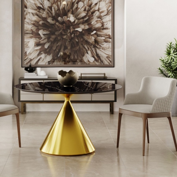 Стол круглый AXIS 120, керамика глянцевая, черная / опора золото от интернет-магазина IDODOM.RU