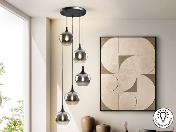 Люстра Opaz 5L черный/дымчатый от интернет-магазина IDODOM.RU