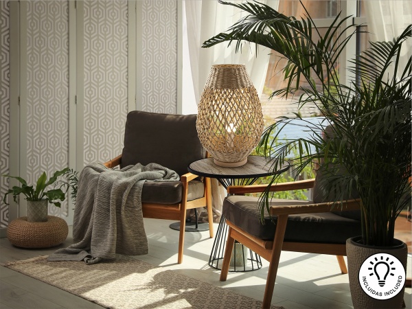 Большая настольная лампа YAIZA с абажуром из бумажной веревки от интернет-магазина IDODOM.RU