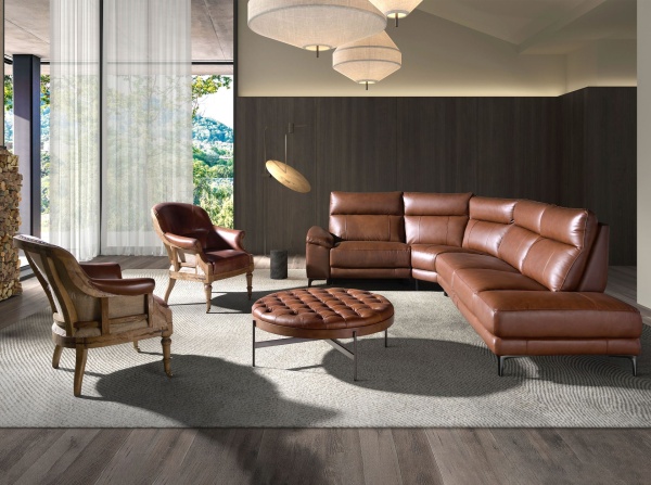 5-местный диван с реклайнером 6215 с правым шезлонгом из табачно-коричневой кожи от интернет-магазина IDODOM.RU