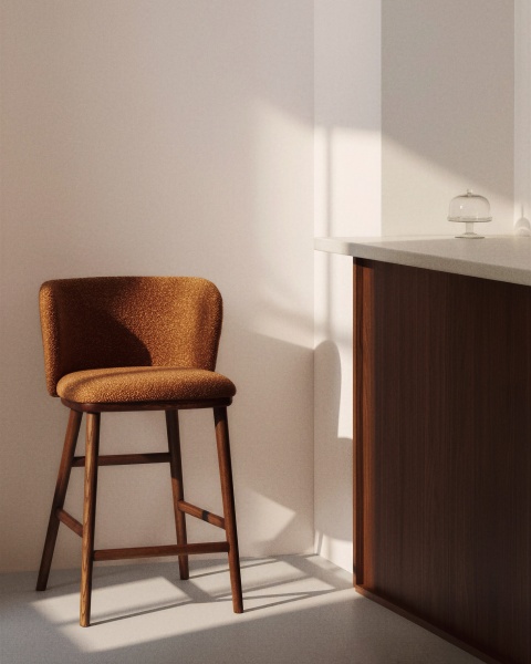 Полубарный стул Ciselia из терракотового шенилла с ножками из ясеня в отделке орех от интернет-магазина IDODOM.RU