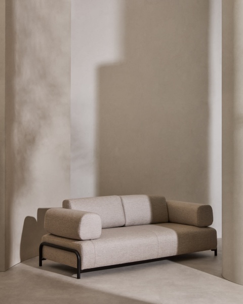 Compo 3-х местный диван из бежевой синели и серого металла 232 см от интернет-магазина IDODOM.RU