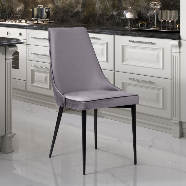 Стул Oliver, бархат светло-серый 26/ чёрный конус от интернет-магазина IDODOM.RU