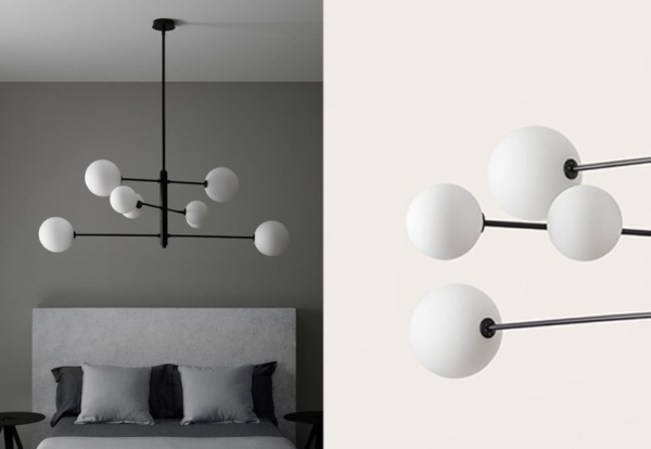 Люстра Atom 8L черная - белые плафоны от интернет-магазина IDODOM.RU