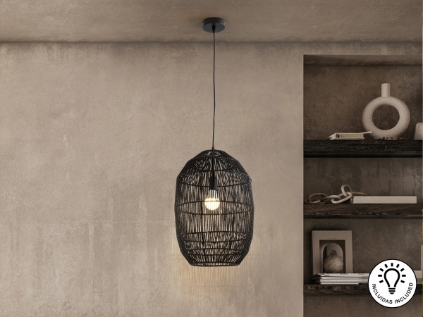 Tizne Подвесной светильник с абажуром из бумаги черный от интернет-магазина IDODOM.RU