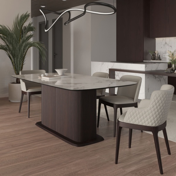 Стол прямоугольный Denver 180, керамика глянцевая, опора дерево от интернет-магазина IDODOM.RU