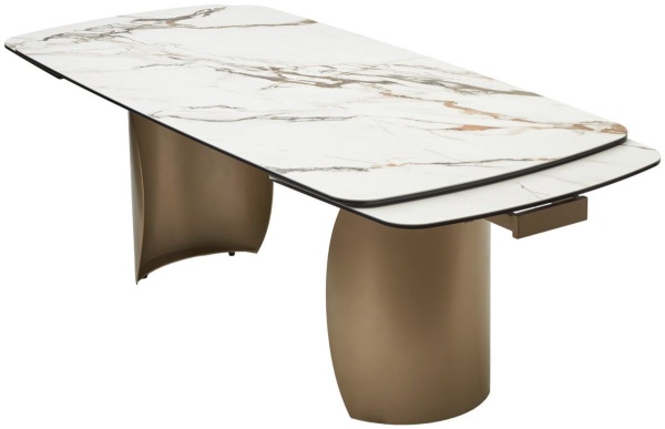 Стол обеденный Bronx (200+50+50), керамика матовая светлый, опора шампань от интернет-магазина IDODOM.RU