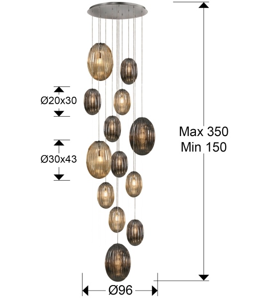 Подвесной светильник Ovila дымчатый/янтарный 13L DIM от интернет-магазина IDODOM.RU