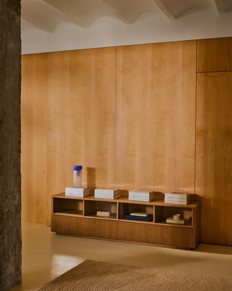 Сервант Helvine с 4 дверцами и 2 ящиками шпон дуба и закаленное стекло, 200 x 54 от интернет-магазина IDODOM.RU