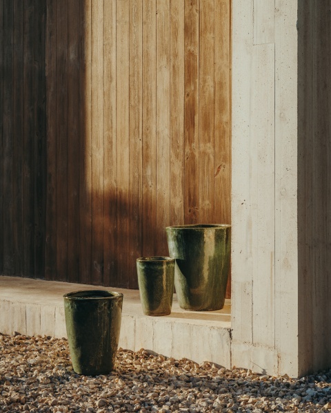 Rotja Набор из 3 терракотовых цветочных горшков с глазурованным синим цветом от интернет-магазина IDODOM.RU