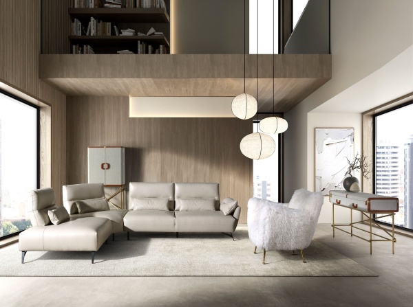 5-местный диван с левым шезлонгом 6214 из песочной кожи от интернет-магазина IDODOM.RU