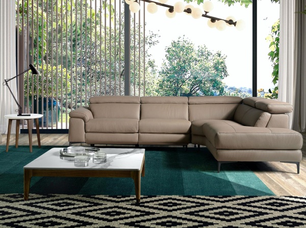 Угловой диван с реклайнером 5320-R /6043 кожаный бежевый от интернет-магазина IDODOM.RU