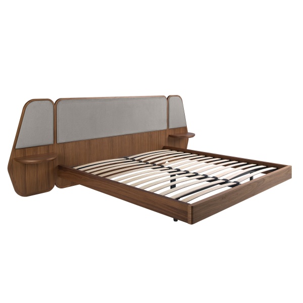 Кровать 7175 из ореха и серой ткани для матраса 180x200 см от интернет-магазина IDODOM.RU