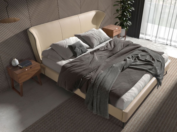 Кровать 7157/GC2002B из экокожи кремового цвета от интернет-магазина IDODOM.RU