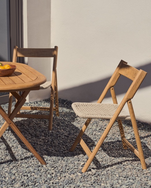 Складной стул Dandara из массива акации со стальной конструкцией и белым шнуром от интернет-магазина IDODOM.RU