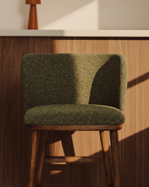 Барный стул Ciselia из темно-зеленого шенилла с ножками из ясеня в отделке орех от интернет-магазина IDODOM.RU