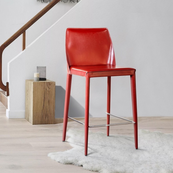 Стул полубарный Martin, кожа ретро красный от интернет-магазина IDODOM.RU