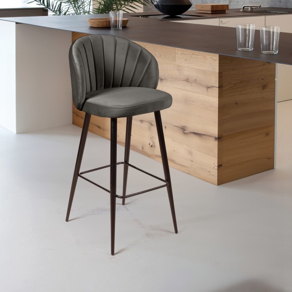 Стул барный Mont Blanc, бархат антрацит 14 / черный конус от интернет-магазина IDODOM.RU