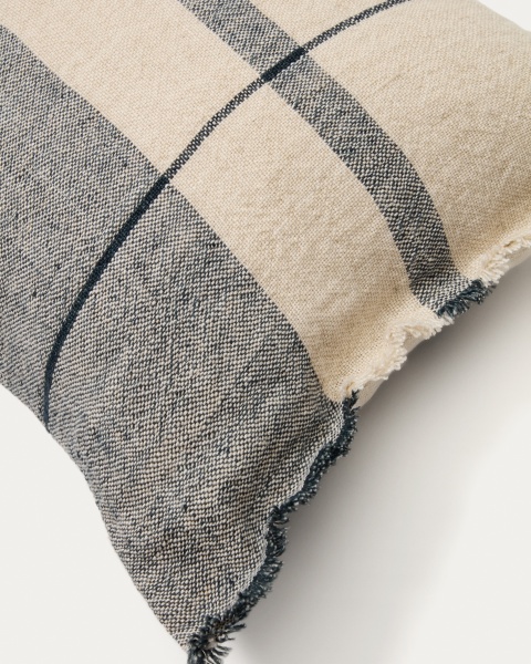 Чехол для подушки Eron из льна бежевого и синего цвета с бахромой 40 x 60 см от интернет-магазина IDODOM.RU