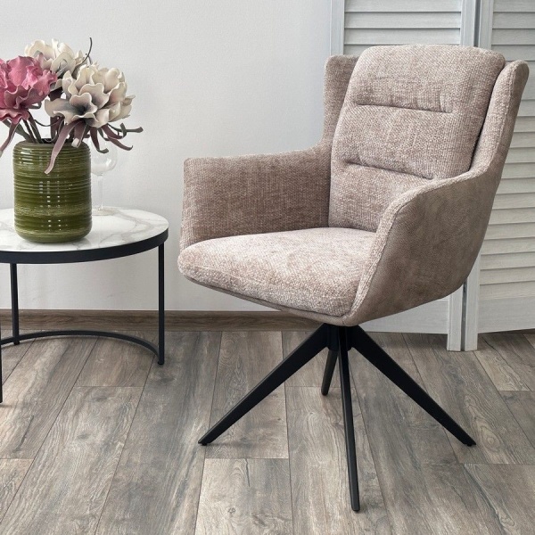 Стул с подлокотниками Gary ткань комби бежевый, поворотно-возвратный механизм 360 градусов от интернет-магазина IDODOM.RU