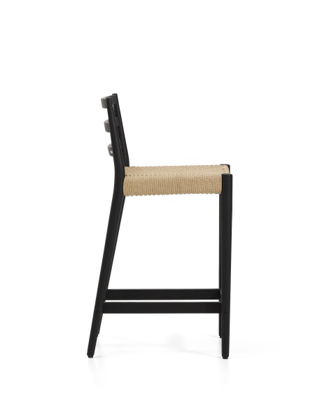Полубарный стул Analy из массива дуба в черной отделке и веревочным сиденьем 65 см от интернет-магазина IDODOM.RU