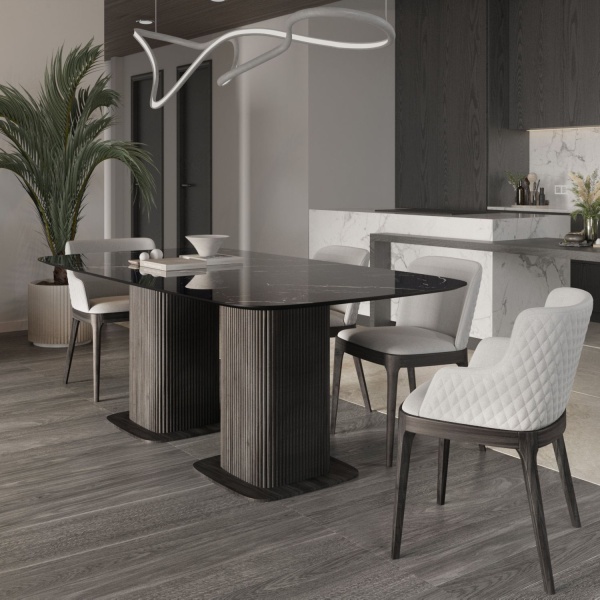 Стол прямоугольный Denver 270, керамика глянцевая, две опоры дерево от интернет-магазина IDODOM.RU