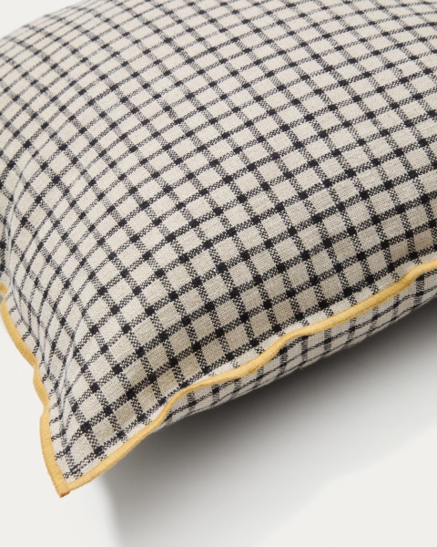 Чехол для подушки Airi в бежевую клетку с желтой окантовкой 45 x 45 см от интернет-магазина IDODOM.RU