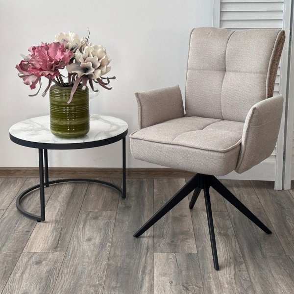 Стул с подлокотниками Rico ткань бежевый, поворотно-возвратный механизм 360 градусов от интернет-магазина IDODOM.RU