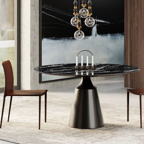 Стол круглый Lucas 120, керамика глянцевая, черная / опора черная от интернет-магазина IDODOM.RU