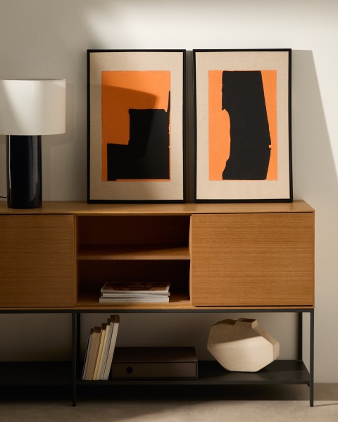 Zernu Абстрактная картина оранжево-чёрная на льняном холсте от интернет-магазина IDODOM.RU