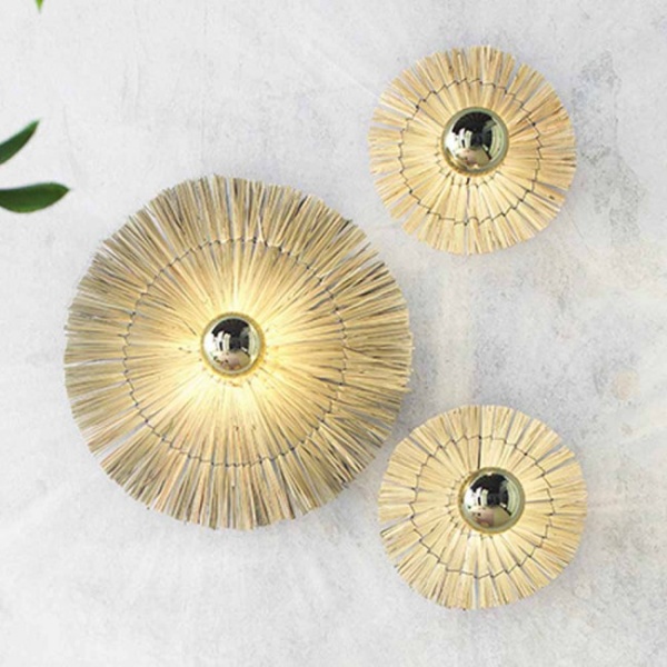 Бра Laos натуральная соломка 50 cm + цоколь 10 cm золотой металл от интернет-магазина IDODOM.RU