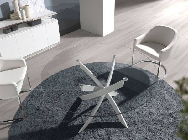 Круглый обеденный стол 1138-Ø120 из закаленного стекла и белой стали от интернет-магазина IDODOM.RU