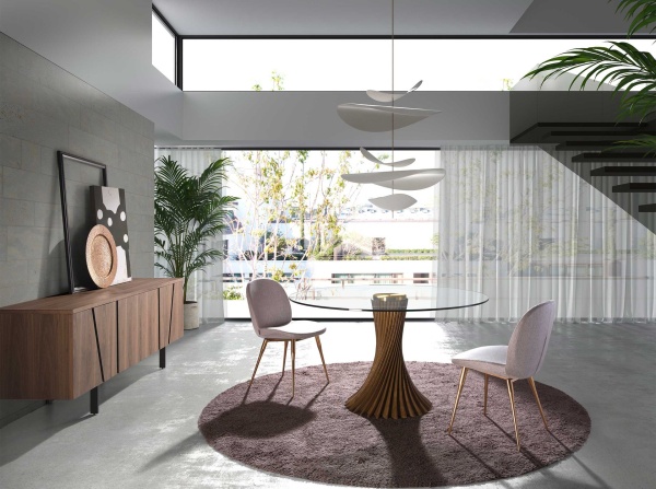 Круглый обеденный стол 1127/RT21042 из закаленного стекла и ореха от интернет-магазина IDODOM.RU