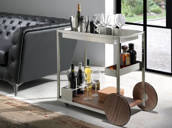 Тележка для мини-бара C1701/3116 из стали и орехового дерева от интернет-магазина IDODOM.RU