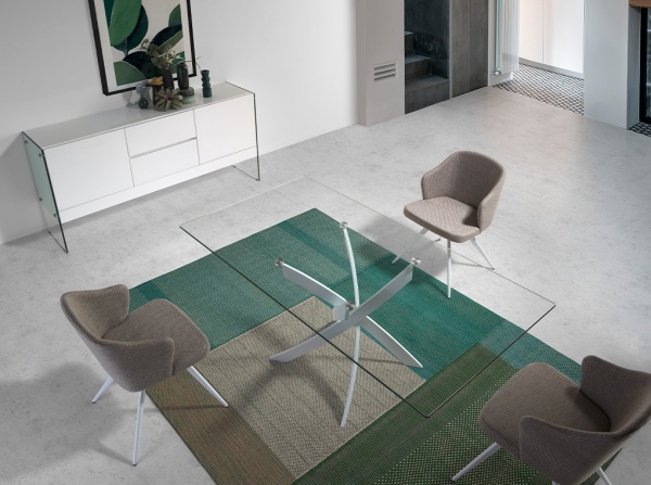 Прямоугольный обеденный стол из закаленного стекла и белой стали 1138-140x95 от интернет-магазина IDODOM.RU