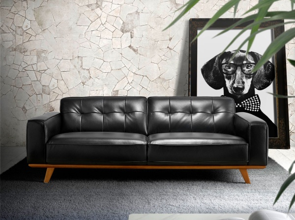 Диван кожаный 3-х местный черный 5606-3P /6031 от интернет-магазина IDODOM.RU