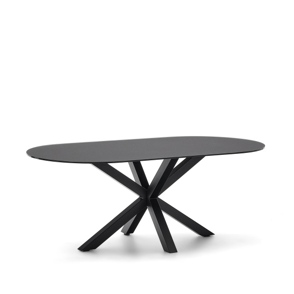 Стол Argo с черным стеклом и черными стальными ножками Ø 200 x 100 см от интернет-магазина IDODOM.RU