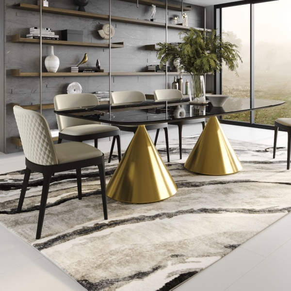 Стол овальный AXIS 200, керамика глянцевая, черная / опора золото от интернет-магазина IDODOM.RU