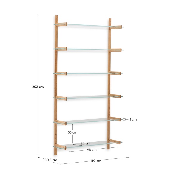 Модульная полка Sitra 6 стеклянных полок и каркас из массива дуба 110 см от интернет-магазина IDODOM.RU