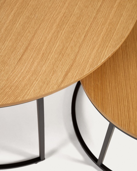 Yoana Набор из 2 столиков из дубового шпона и черного металла Ø 80 см / Ø 50 см от интернет-магазина IDODOM.RU