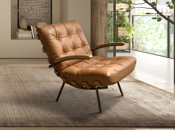 Кресло 5153 из коричневой кожи с подлокотниками из ясеня от интернет-магазина IDODOM.RU