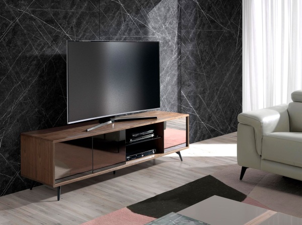 Тумба под телевизор 3223/1403-F-180 из орехового дерева и черного зеркального стекла от интернет-магазина IDODOM.RU