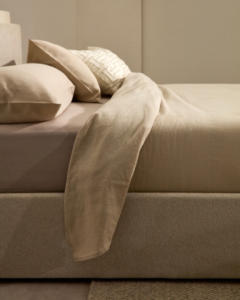 Кровать Nahiri бежевого цвета из шенилла с ящиком для хранения 160 x 200 см от интернет-магазина IDODOM.RU