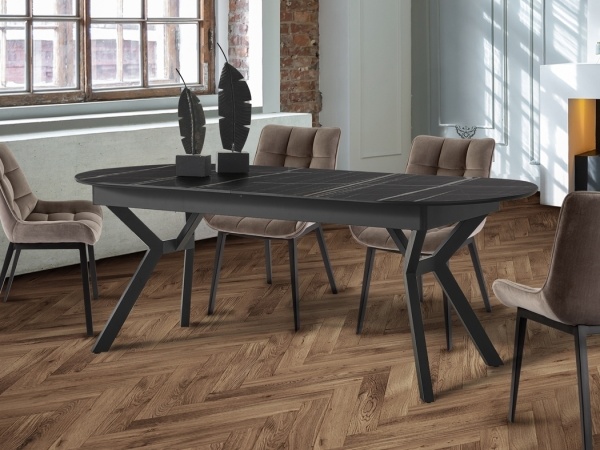 Раздвижной обеденный стол Antea меламиновый топ с отделкой черный мрамор от интернет-магазина IDODOM.RU