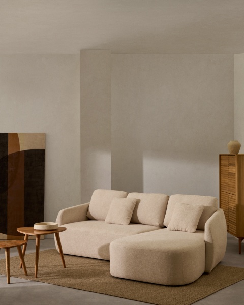 Laira 3-местный диван-кровать из шенилла с шезлонгом слева цвет экрю 246 см от интернет-магазина IDODOM.RU