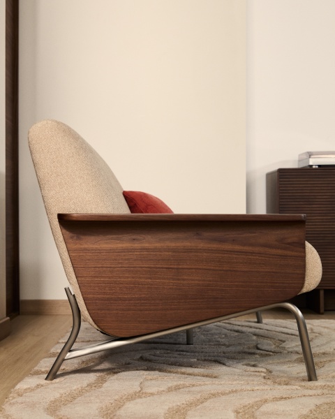 2-местный диван Amsen светло-коричневый с подлокотниками из шпона ореха от интернет-магазина IDODOM.RU