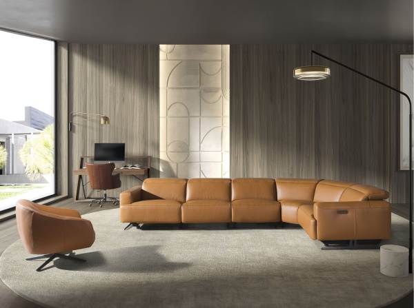 5-местный диван с реклайнером 6277 с правым шезлонгом из коричневой кожи от интернет-магазина IDODOM.RU