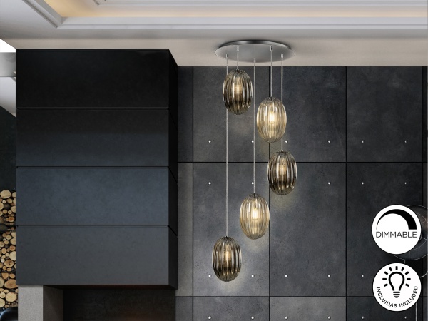 Подвесной светильник Ovila дымчатый/янтарный 5L от интернет-магазина IDODOM.RU